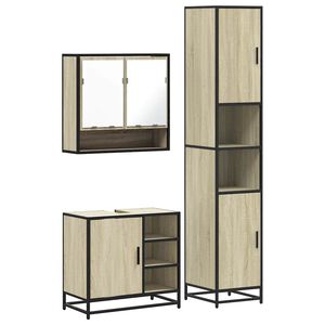 vidaXL Set de muebles de ba&ntilde;o 3 pzas madera contrachapada roble Sonoma