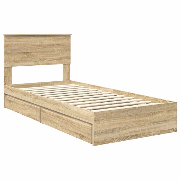 vidaXL Cama con almacenamiento con cabecera Roble Sonoma 90 x 190 cm