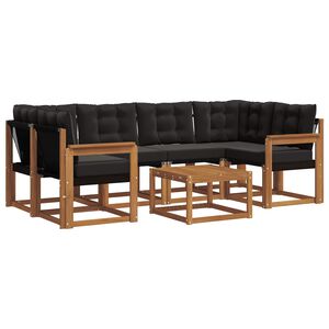 vidaXL Conjunto de sof&aacute;s de exterior con coj&iacute;n 7 pcs Natural y negro