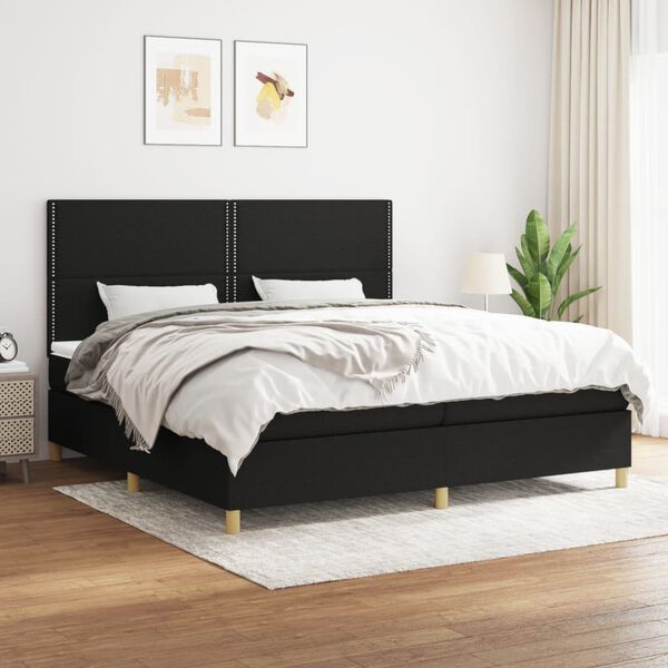vidaXL Cama box spring con colch&oacute;n tela negro 200x200 cm