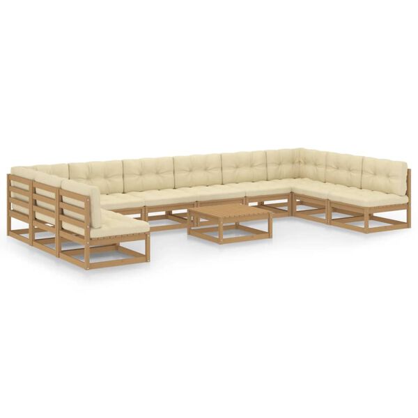 vidaXL Set de muebles de jard&iacute;n 11 pzs cojines madera pino marr&oacute;n miel