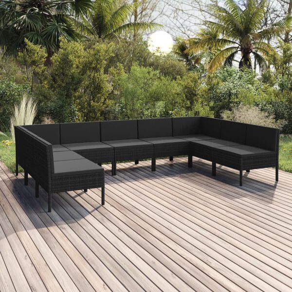 vidaXL Set de muebles de jard&iacute;n 9 pzas y cojines rat&aacute;n sint&eacute;tico negro