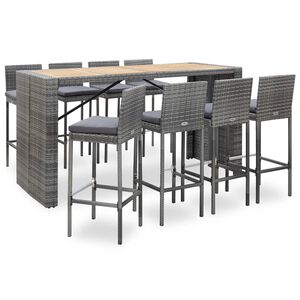 vidaXL Muebles de bar jardín 9 pzas ratán sintético madera acacia gris