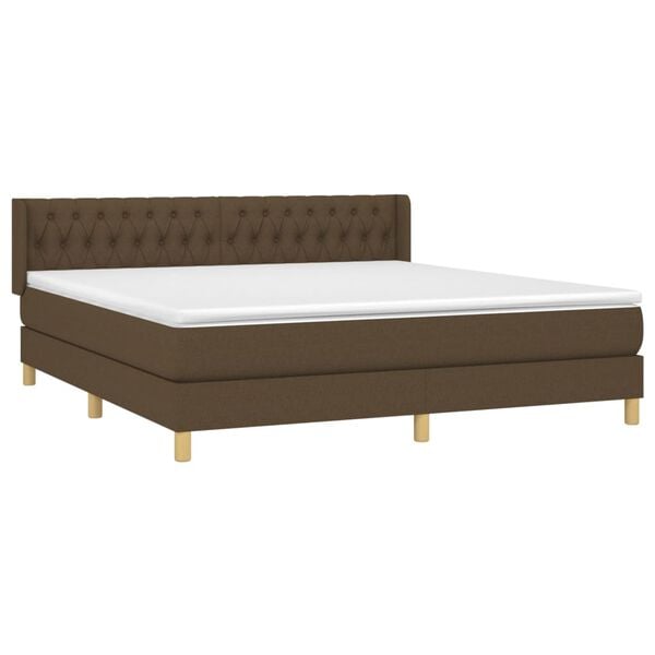 vidaXL Cama box spring con colch&oacute;n tela marr&oacute;n oscuro 180x200 cm