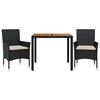 vidaXL Set de comedor jard&iacute;n 3 pzas con cojines rat&aacute;n PE acacia negro