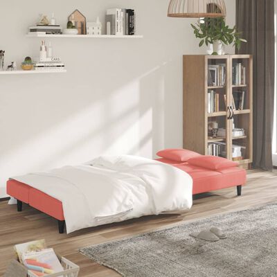 vidaXL Sofá cama de 2 plazas con dos almohadas terciopelo rosa