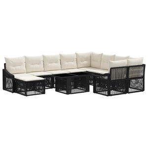vidaXL Conjunto de sof&aacute;s de jard&iacute;n 11 uds. Negro y Blanco Crema