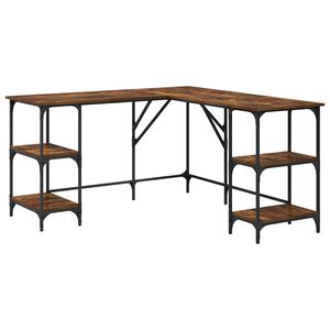 vidaXL Escritorio madera de ingenier&iacute;a roble ahumado 139x139x75 cm