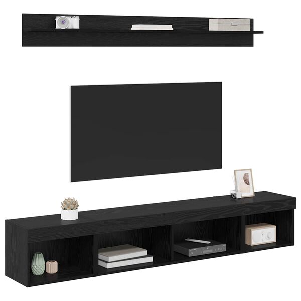 vidaXL Conjunto de mueble para TV de pared con LED 5 pcs Roble Negro