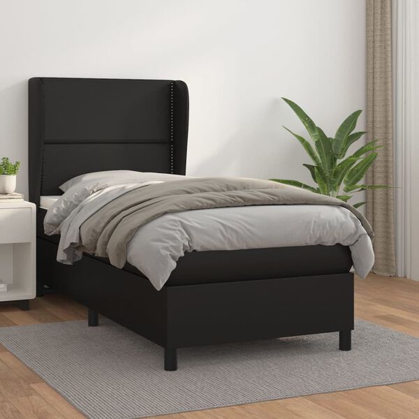vidaXL Cama box spring con colchón cuero sintético negro 80x200 cm