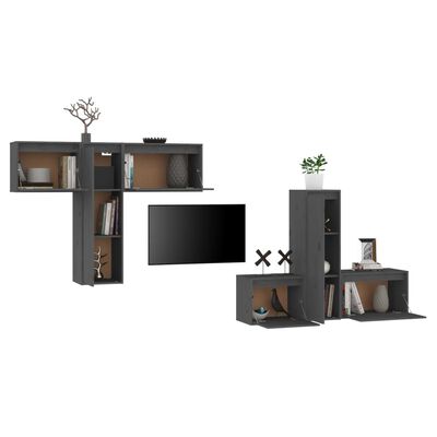 vidaXL Muebles para TV 6 piezas madera maciza de pino gris