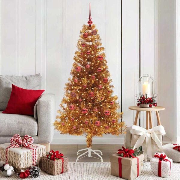 vidaXL Árbol de Navidad con 150 LED con soporte Dorado 150 cm PET