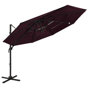 vidaXL Sombrilla jard&iacute;n 4 niveles con palo de aluminio burdeos 3x3 cm