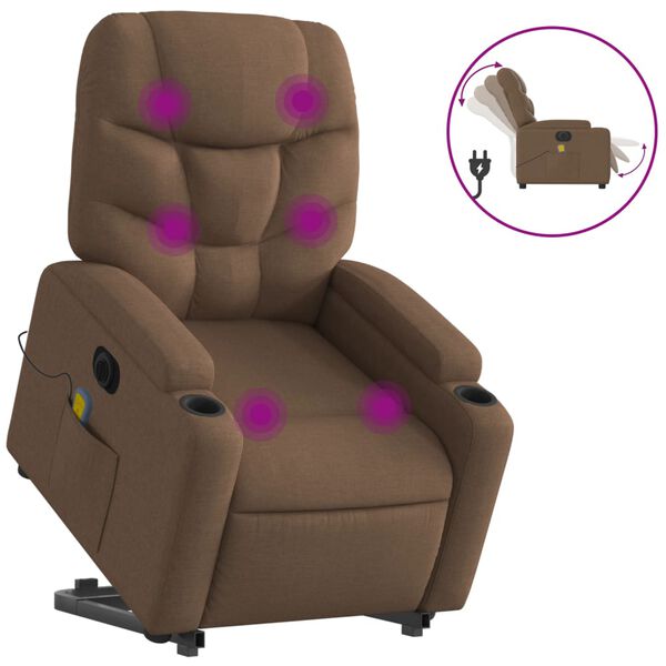 vidaXL Sill&oacute;n de masaje el&eacute;ctrico reclinable elevable tela marr&oacute;n