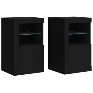 vidaXL Mesitas de noche con luces LED 2 uds madera ingenier&iacute;a negra