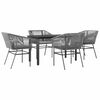 vidaXL Juego comedor jard&iacute;n 5 pzas cojines rat&aacute;n sint&eacute;tico vidrio gris