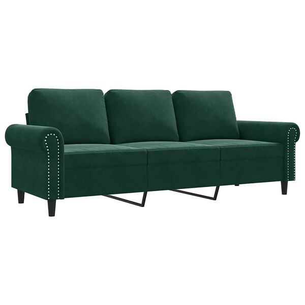 vidaXL Sofá de 3 plazas terciopelo verde oscuro 180 cm