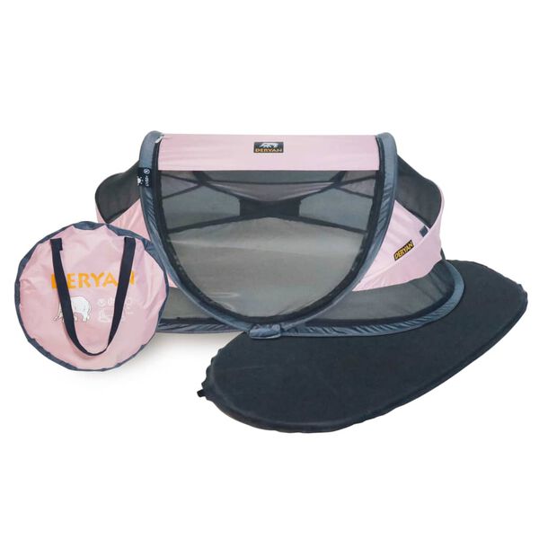 DERYAN Cuna de viaje desplegable Baby Luxe con mosquitera rosa