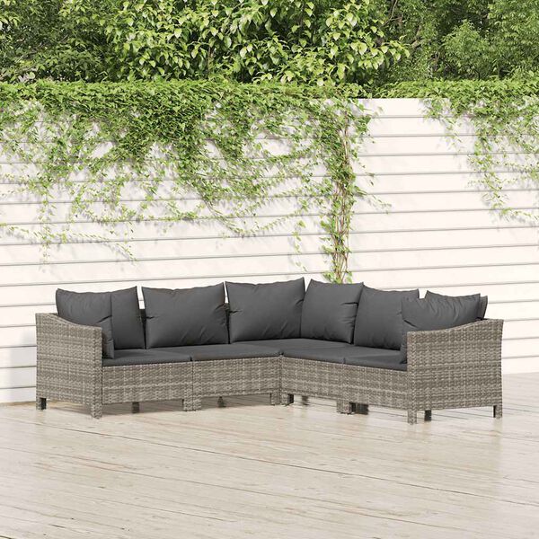 vidaXL Set de muebles de jardín 5 pzas y cojines ratán sintético gris