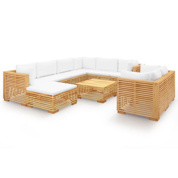 vidaXL Juego muebles de jard&iacute;n 10 piezas y cojines madera maciza teca
