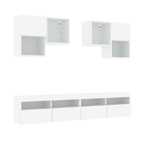 vidaXL Mueble de pared de TV con luces LED 6 piezas blanco