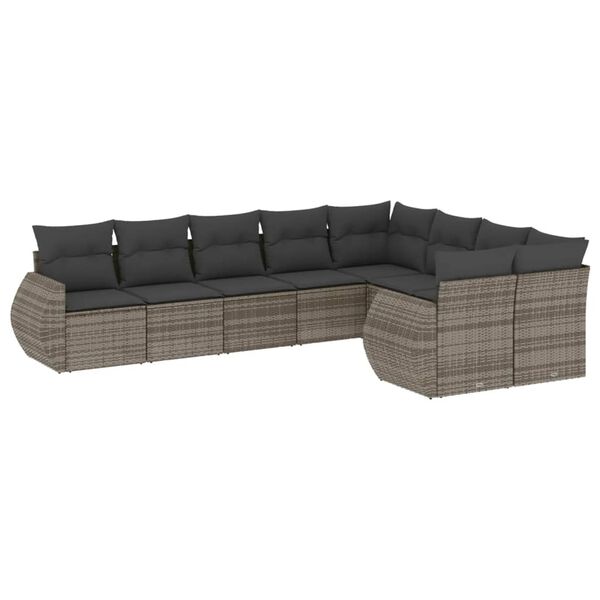 vidaXL Set de muebles de jard&iacute;n 9 pzas y cojines rat&aacute;n sint&eacute;tico gris