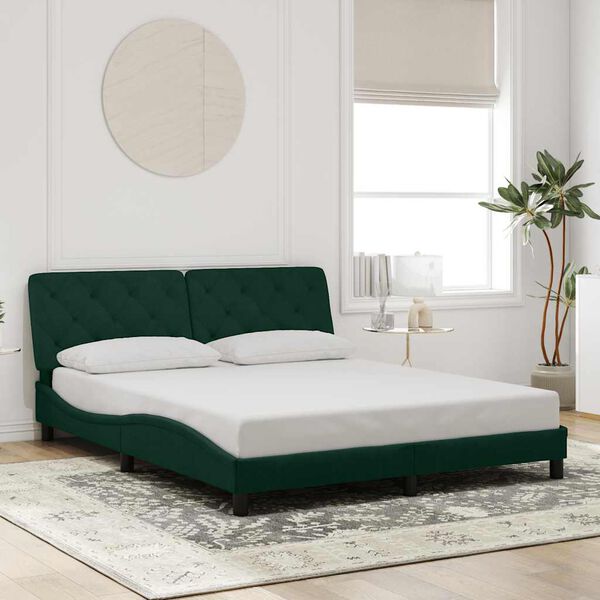 vidaXL Estructura de cama con LED sin colch&oacute;n terciopelo verde oscuro 160x200cm