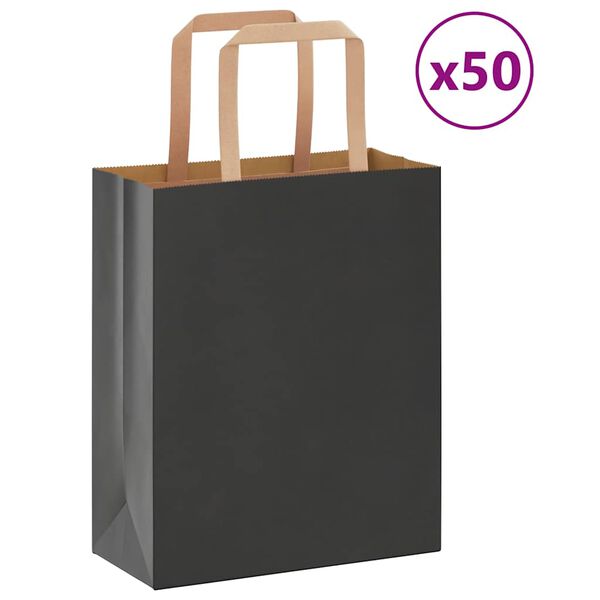 vidaXL Bolsas de papel con asas 50 uds negra 18x8x22 cm
