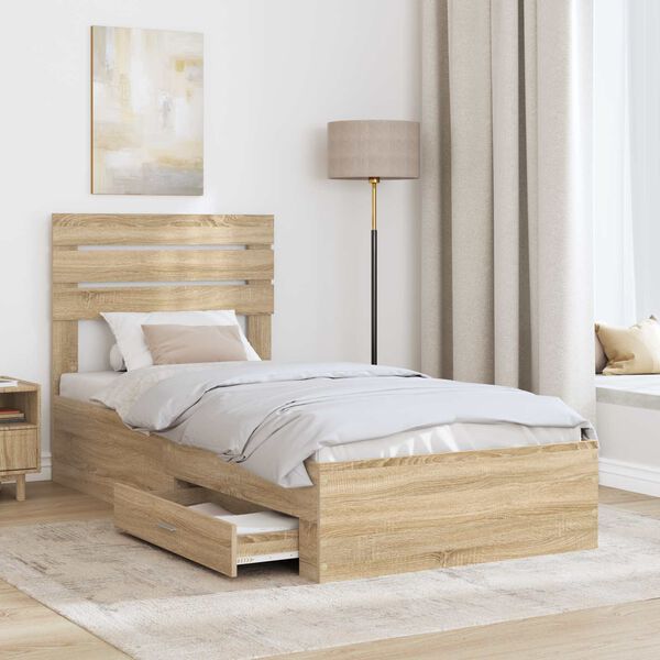 vidaXL Estructura de cama con caj&oacute;n con cabecera Madera contrachapada