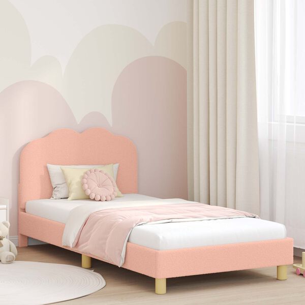 vidaXL Cama para ni&ntilde;os con cabecero Rosa 90 x 200 cm Tela de Oveja