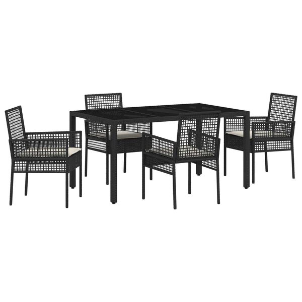 vidaXL Conjunto de Comedor de Jard&iacute;n 5 pcs Negro rat&aacute;n sint&eacute;tico