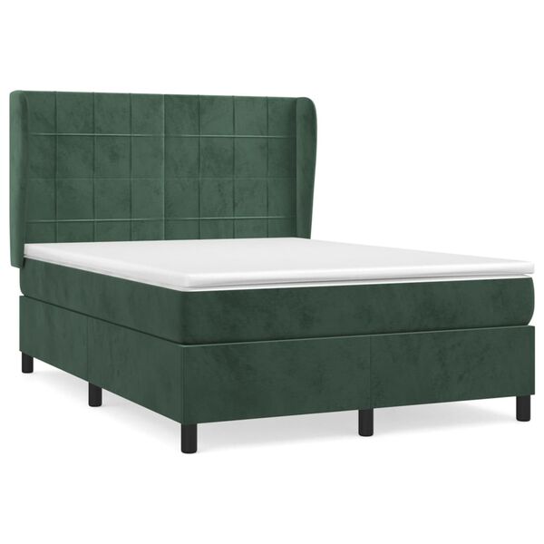 vidaXL Cama box spring con colch&oacute;n terciopelo verde oscuro 140x190 cm