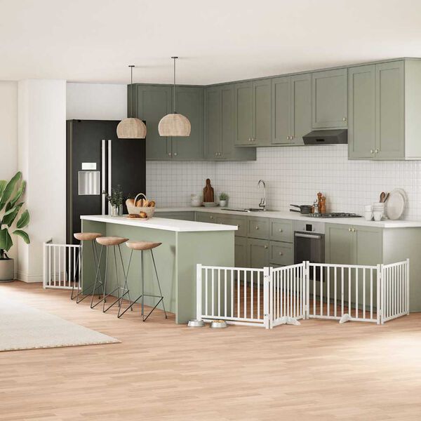 vidaXL Puerta de perros plegable 12 paneles madera &aacute;lamo blanca 960 cm