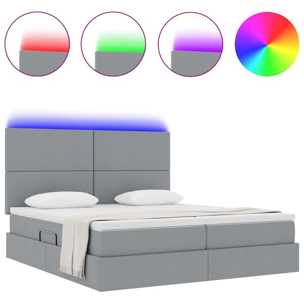 vidaXL Cama con tira de luces LED Gris Claro 180 x 200 cm tela