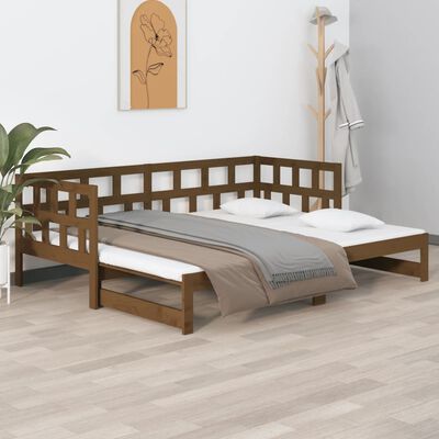 vidaXL Sofá cama extraíble madera maciza pino marrón miel 2x(90x200)cm