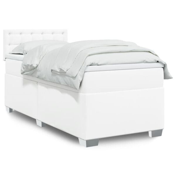 vidaXL Cama box spring con colchón cuero sintético blanco 90x190 cm