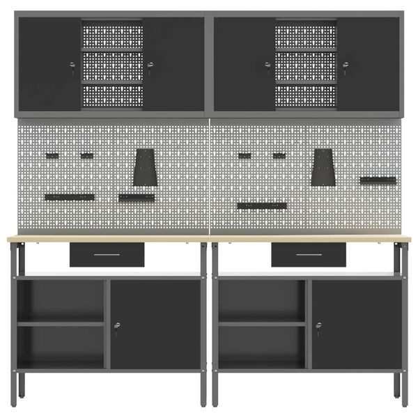 vidaXL Conjunto de banco de trabajo 8 pcs Negro 200 x 55 x 200 cm