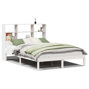 vidaXL Cama con estanter&iacute;a sin colch&oacute;n madera maciza blanca 140x190 cm