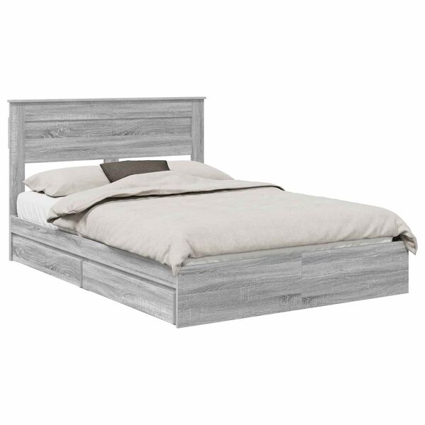 vidaXL Cama con almacenamiento con cabecera Gris Sonoma 150 x 200 cm