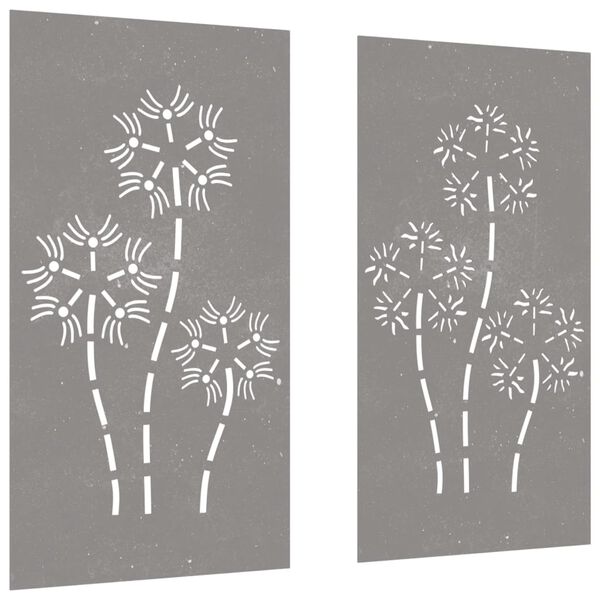 vidaXL Adorno pared jard&iacute;n 2 uds acero corten dise&ntilde;o flores 105x55 cm