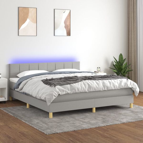 vidaXL Cama box spring con colch&oacute;n tela y LED gris claro 160x200 cm