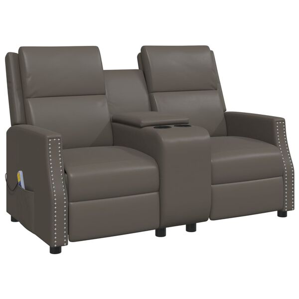 vidaXL Sillón reclinable de masaje de 2 plazas cuero sintético gris