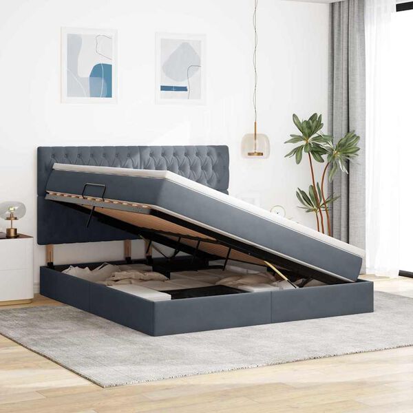 vidaXL Cama con almacenamiento y LED con LED Gris oscuro 180 x 200 cm