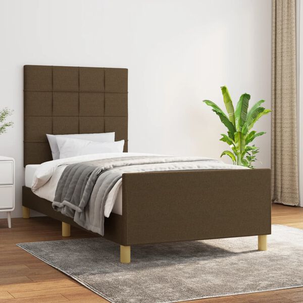 vidaXL Estructura de cama sin colch&oacute;n tela marr&oacute;n oscuro 90x190 cm