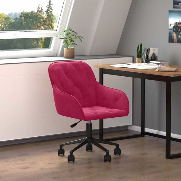 vidaXL Silla de oficina giratoria de terciopelo rojo tinto