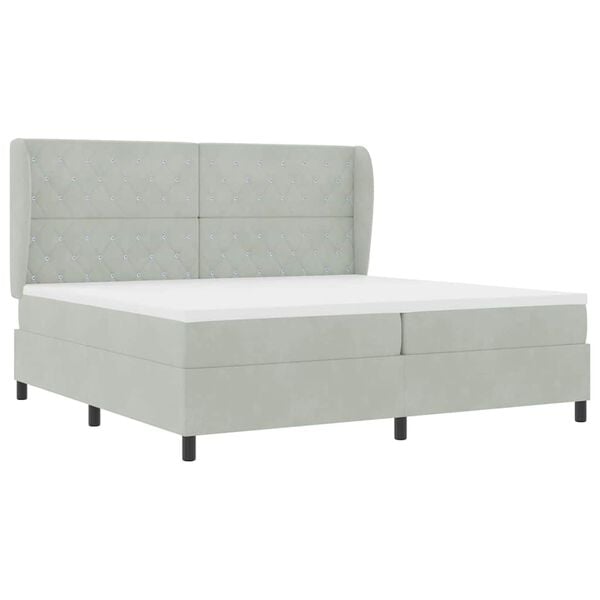 vidaXL Cama tipo Box Spring Gris Claro 200 x 200 cm Poli&eacute;ster