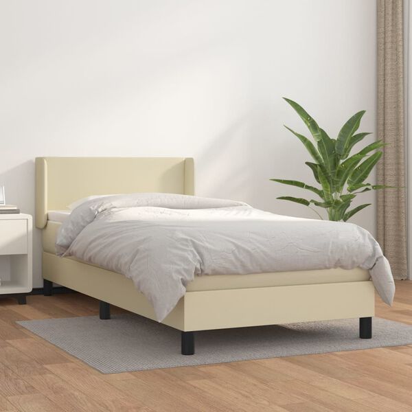 vidaXL Cama box spring con colch&oacute;n cuero sint&eacute;tico crema 80x200 cm
