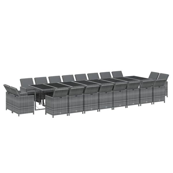 vidaXL Set de comedor jard&iacute;n 21 pzas con cojines rat&aacute;n sint&eacute;tico gris