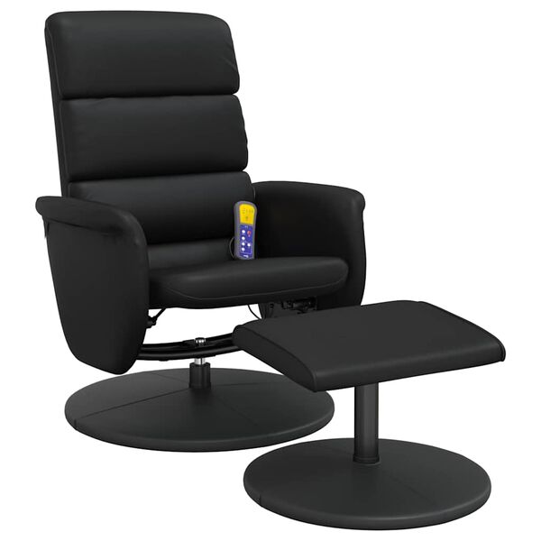 vidaXL Sill&oacute;n reclinable masaje con reposapi&eacute;s cuero sint&eacute;tico negro