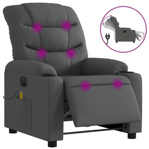 vidaXL Sill&oacute;n reclinable de masaje el&eacute;ctrico tela gris oscuro